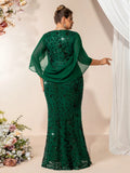 2026 Plus Size Luxury Green Evening Dresses Women Chiffon Sleeve Mermaid Formal Sequins Prom Wedding Party Cocktail Gowns