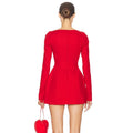 Bows Splice Long Sleeve Mini Dress Elegant Office Woman Solid Bodycon Club Party Dresses 2024 Autumn High Waist Fashion