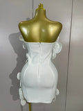 Women Elegant 3D Beaded Flower Strapless Mini Bodycon Bandage Dress Luxury Formal Party Prom Gown Birthday Wedding Guest Dresse