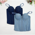 Sexy Denim Women's Corset Top Slim V-neck Sleeveless Backless Buttons Sling Vest 2026 Summer Lady Chic All-match Bustier