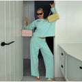 Solid Women Loose Pants Set Letter Print Off Shoulder Long Sleeve Sweatshirt Wide Leg Trousers Chic Casual Loungewear Suit 2026