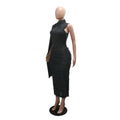 Women Black Feathers Fur Patchwork Bodycon Long Dress Sexy Irregular Flying Sleeveless Elegant Birthday Evening Party Gown