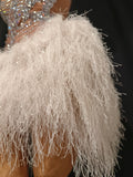 Diamonds Mesh Sexy See Through Cocktail Mini Dress Women Eveing Luxury Birthday Party Singer Nightclub Show Stage Costume