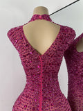 Luxury Crystal Diamonds Long Party Dress Sexy Mesh Sleeveless See Through Evening Prom Birthday Women's Clothing Singer Wear