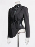 Solid Hollow Out Casual Irregular Blazers For Women Notched Collar Long Sleeve Spliced Button Temperament Blazer Female New