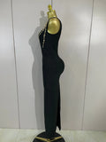 Elegant Black One Shoulder Sparkly Diamond Bodycon Bandage Long Dress Celebrity Evening Party Club Prom Luxury Birthday Dress