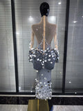 Women Sexy Long Sleeve sequins Diamonds Maxi Long Dress Luxury Birthday Party Costume Bar Nightclub Stage Performance Clothing