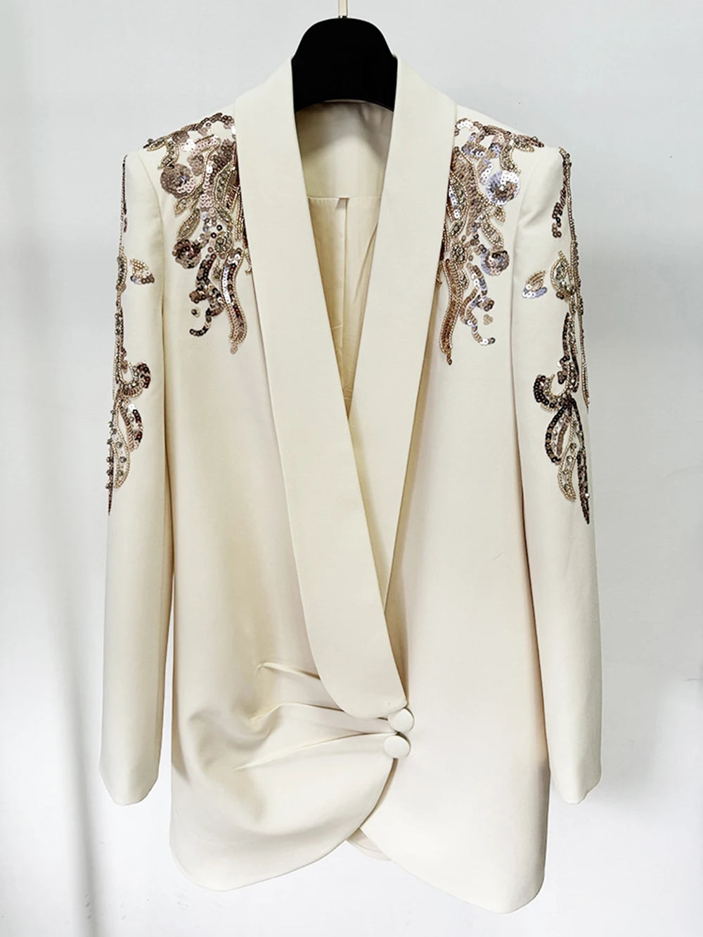 2026 Newest Designer Sequin Bead Luxury Blazer Jacket Women's Single Breasted Slim Long Brazer Vestidos