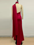 Elegant Solid 3D Flowers Ribbon Women Halter Dress Off Shoulder Sleeveless Backless Slim Female Maxi Dresses Chic Lady Robe