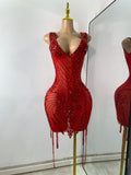 Sparkly Party Evening Celebrate Wedding Mini Dress Luxury Women Sexy Sleeveless Mesh See Through Birthday Cocktail Dresses