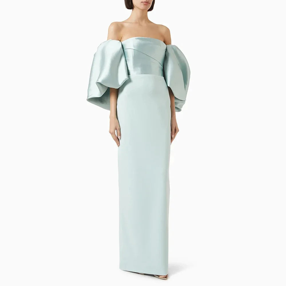 Temperament Spliced Backless Slimming Dress for Women Strapless Puff Sleeve High Waist Patchwork Solid Dresses Female