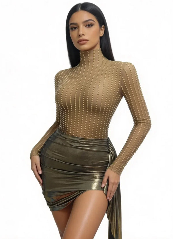 Luxury Sparkly Diamonds Women Birthday Evening Party Nightclub Stage Show Costume Sexy Mesh See Through Long Sleeves Mini Dress