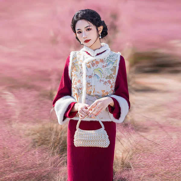 Red New Chinese Suzhou Long sleeved Cheongsam Winter Thick Improved Young Women's High end New Year's Worship Dress Qipao Dress