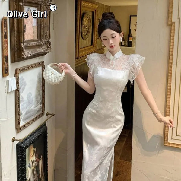 Olive Girl Black Romantic Dress for Garden Wedding 2026 Fairycore Photoshoot Everyday Wear S-L XS-3XL Plus Size Romantic Garden Party Editorial Not Costume Dress Chinese Heritage Fashion Women