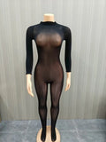 Jumpsuits Women Wholesale Sexy Bodycon Stretch See Through Tight Smooth Charming One Piece Club Outfits Drop Shopping