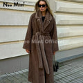 Belted Faux Mink Fur Coat Women 2026 Winter Beige Gradient Furry Fur Jacket Luxury Brand Hooded Warm Outerwear Overcoat