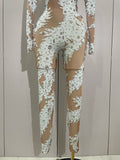 Women Celebrate Nightclub Party Dancer Performance Wear Sexy Stage Costume Crystal High Stretch Bodycon Long Sleeve Jumpsuit