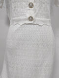 Summer Edge Date White Hollow Knit Two Piece Set for Women Button Accent Crop Top Mermaid Skirt Outfit for Casual Daily Wear
