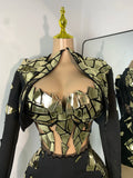 Sparkly Sequined Mirrors Technological High Street Short Summer Three Pieces Dress Sexy Stage Women Outfit Singer Show Wear