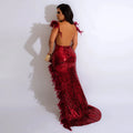 Women Sexy Dresses for Club Night Sequin Bodycon Party Club Night Out Dress Feather Backless Evening Formal Maxi Dress