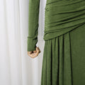 Elegant Slim Fit Folds Irregular Long Dress Fashion Women Long Sleeve Diagonal Collar Robes 2025 Chic Party Banquet Wear