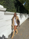 Women Shaggy Faux Fur Patchwork Mid Length Coat Lapel Open Front Long Sleeve Vintage Coats Elegant Winter Warm Outerwear 2026