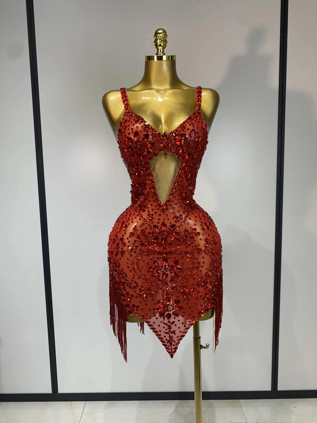 Women Evening Party Luxury Birthday Dress Photo Shoot  Stage Outfit  Sparkly Diamonds Tassel Mesh Transparent Bodycon Mini Dress