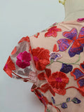 Colorblock Patchwork Flower Embroidery Dresses for Women O Neck Short Sleeve High Waist Bodycon Applique Style Dress Female