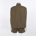 Retro Khaki Shorts Set for Womenstand Collar Sleeveless Cape Vest High Waist Shorts Office Two Piece Sets Female