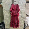 Elegant Chiffon Layered Ruffles Design Dress for Women Short Sleeves Waist Belt Spliced Diamonds Accent for Afternoon Tea