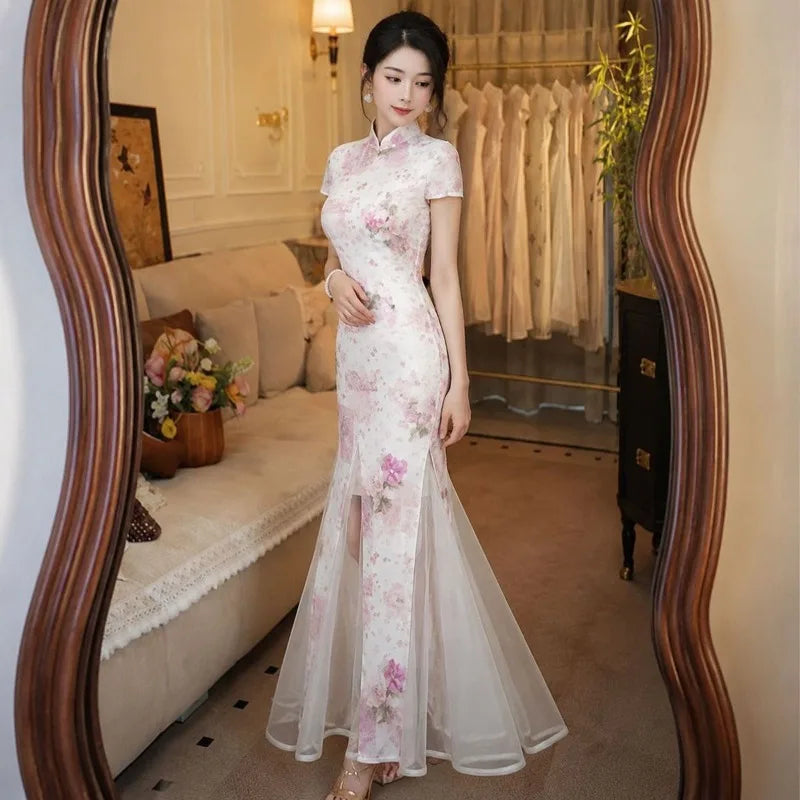 Olive Girl Pink Embroidered Qipao for Garden Wedding 2026 Fairycore Photoshoot Everyday Wear S-XXL XS-3XL Plus Size Embroidered Romantic Garden Party Editorial Not Costume Qipao Cheongsam Chinese Dress Chinese Heritage Fashion Women