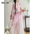 Olive Girl Pink Embroidered Hanfu Dress for Ren Faire 2026 Garden Wedding Fairycore Photoshoot Everyday Wear S-L XS-3XL Plus Size Hand Embroidered Flowing Sleeve Dramatic Silhouette Romantic Cottagecore Editorial Not Costume Chinese Heritage Fashion Women