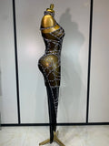 Sparkly Diamond Women Sexy Mesh Jumpsuit Nightclub Bar Party Show Gogo Dancer Clothing Drag Queen Outfit Stage Costume