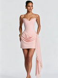 Women Sweetheart Strapless Corset Mini Gown Ruched Lace Sash Slim Fit Wedding Guest Summer 2026 Hot Luxe Party Evening Dresses