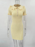 High Waist Ruffled Mini Dresses For Women Summer Short Sleeve Knitted Slim Fit Dress Women's Vintage Dress Woman Elegant