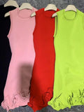 Sleeveless Crew Neck Knit Mini Dress for Women Solid Color 3D Layered Ruffle Trim Bodycon for Club Cocktail Night Out Party