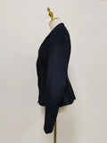 Commuting Slimming Blazer for Women Lapel Long Sleeve Spliced Button Casual Fashion Coat with Shoulders Pad Female