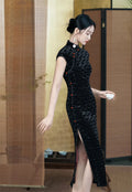 Retro Chinese Style Velvet Sleeved Qipao 2024 Spring/Summer New Slim Fashionable Women's Cheongsam Dress