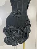 Elegant Chic 3D Beaded Flower Spaghetti Strap Short Bodycon Bandage Dress Luxury Party Prom Gown Birthday Wedding Guest Dresses
