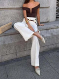 Solid Patchwork Folds Bodysuit for Women V Neck Off The Shoulder Slimming High Waist Sexy Backless Playsuit Female