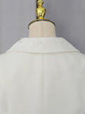 Elegant Bridesmaids White Two Piece Set for Women Lapel Pearl Accent Crop Jacket A Line Midi Skirts Suit for Formal Events