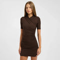 Sexy Slim Ruched Dress Women Cross-Ruched Short-Sleeve Solid Bodycon Dress 2026 Summer New Party Club Fashion Short Dress
