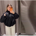 High Street Women's Bomber Jacket Coat Loose Fit Stand Collar Long Sleeve Crop Tops 2026 New Lady Outerwear Casual Daily Outfit