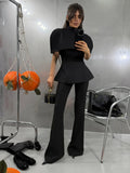 Women Chic Top 2 Piece Set Elegant Stand Collar Cape Sleeveless Slim Off Shoulder Slim Tops Suit Female Chic Casual Party Wear