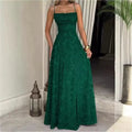 Jacquard Chiffon Long Dress Women's Backless Bandage Dresses Summer Evening Wedding Guest Green White Burgundy Pink Graduation
