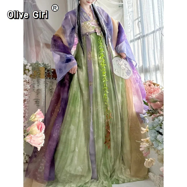 Olive Girl Red Embroidered Hanfu Dress for Ren Faire 2026 Garden Wedding Fairycore Photoshoot Everyday Wear S-L XS-3XL Plus Size Chinese Heritage Fashion Women