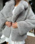 Fluffy Faux Fur Short Coat Women Lapel Long Sleeve Soft Plush Warm Cropped Jacket Lady Winter Outerwear Casual Streetwear