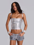 Sexy Solid Bandage Women Top Stripe Sleeveless Slash Neck Female Crop Tops Side Lace-Up Top 2026 Summer All-Match Lady