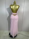 Elegant Luxury Chain Sexy Mesh See Through Halter Low-Neck Backless Sleeveless Long Dress Women Club Party Prom  Holiday Dresses