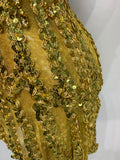 Luxury Gold Sparkly Sequins Diamonds Mini Dress Birthday Dress Women Sexy Performance Costume Singer Stage Nightclub Outfit